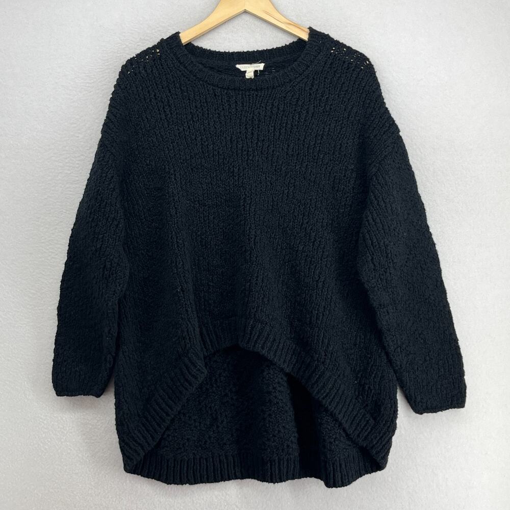 EILEEN FISHER Sweater XL Organic Cotton Tunic Chunky High Low Pullover Black